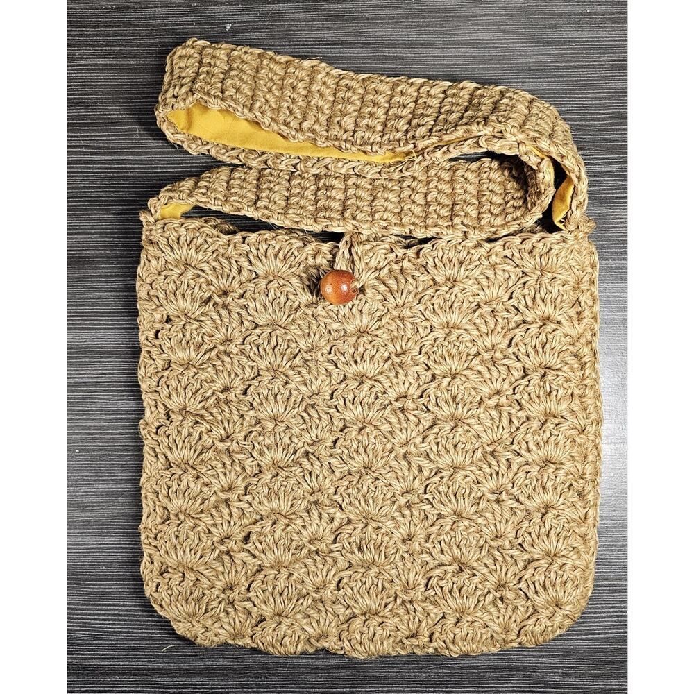 Macrame Twine Crossbody Shoulder Bag Handmade Boho Hippie 12"x11"x1" - 18" Drop